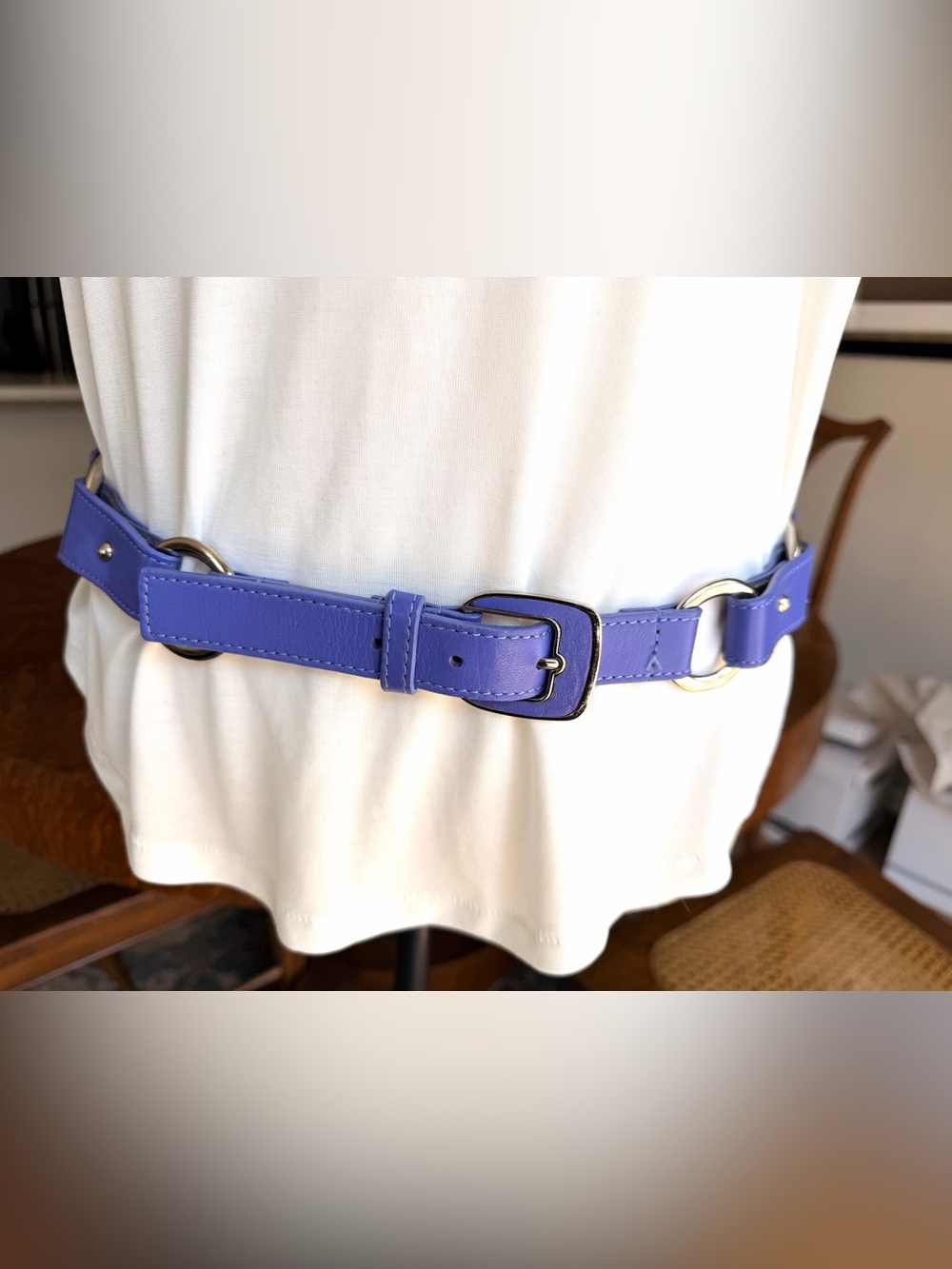 Via Spiga Genuine Italian Leather purple- Periwinkle D-Ring Belt Size Medium